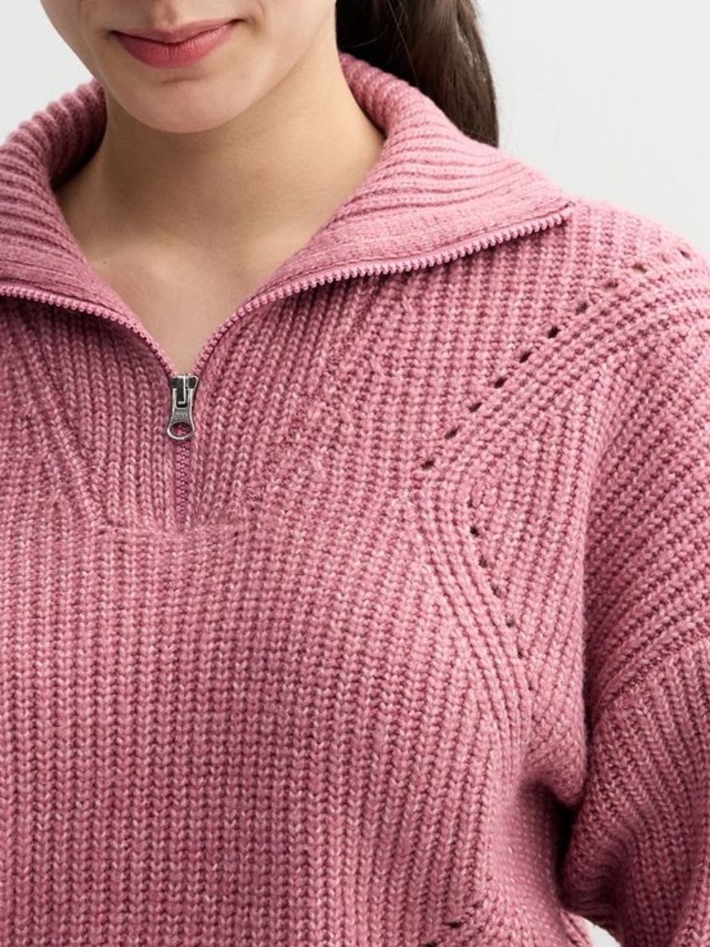 easel Rose Pink Quarter-Zip Knit Turtleneck Sweater